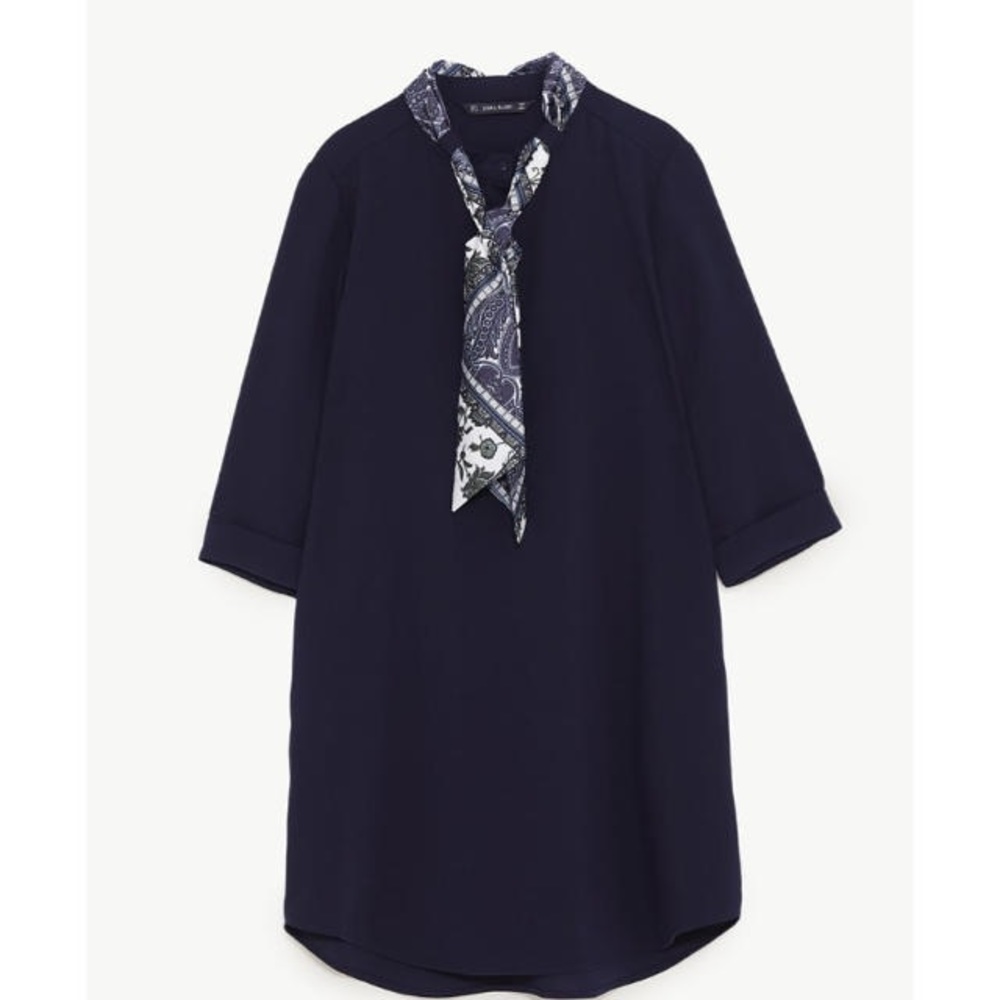 Zara navy 3/4 sleeve dress neck scarf XS